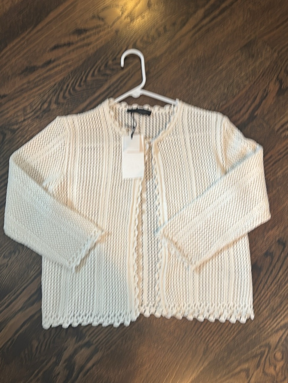 Zara Women's Cream Crochet-Edge Knit Open Cardigan